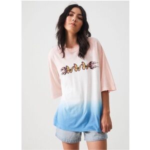 Afends Pink and Blue Dip Dye Butterfly Distressed T-Shirt